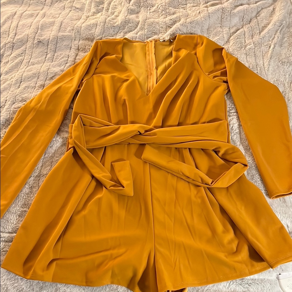 Fashion Nova Honey Girl Romper - Mustard - Picture 5 of 7